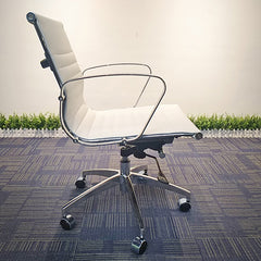 White Office Chair PU Leather Mid Back Adjustable Executive Gaming Seat