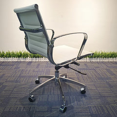 White Office Chair PU Leather Mid Back Adjustable Executive Gaming Seat