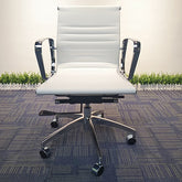 White Office Chair PU Leather Mid Back Adjustable Executive Gaming Seat