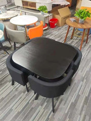 Modern Space-Saver Black Square Wooden Dining Table & 4 Fabric Chairs Set – Stylish & Compact Design