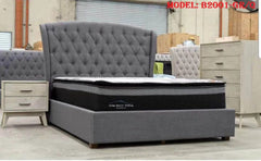 Charcoal King or Queen Size Button-Tufted Fabric Bed Frame – Timeless Elegance