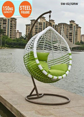 Green and White Hanging Swing Cushion Egg Chair Outdoor Swing