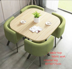 Space saver 4 Green fabric chairs & light brown wooden table top Dining Table / 5 pcs set