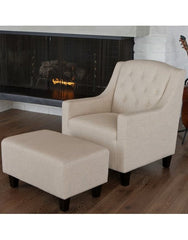 Canberra Fabric Armchair & Ottoman in Begie Linen