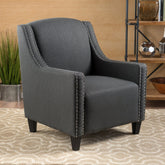 Camden Linen Fabric Studded Armchair in Dark Grey