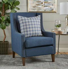 Cecilia Classic Studded Dark Blue Wingback Club Armchair