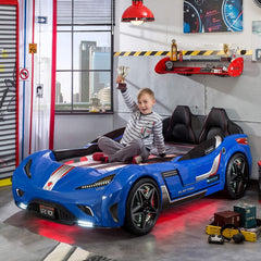 GTE Blue Sports Car Bed for Kids – Eco-Friendly, LED Lights & Realistic Sound