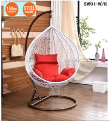 White and Red Hanging Swing Cushion Egg Chair Outdoor Swing
