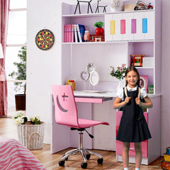 Kids Study Table and chair with bookshelf & Desk for Teens Living/Bed Room, Pink