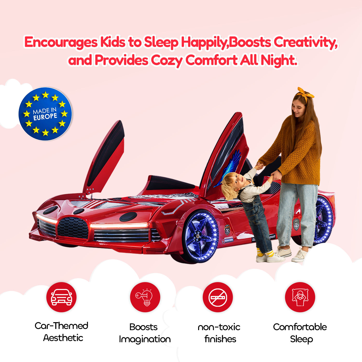 Classic Race Double Car Beds for Kids