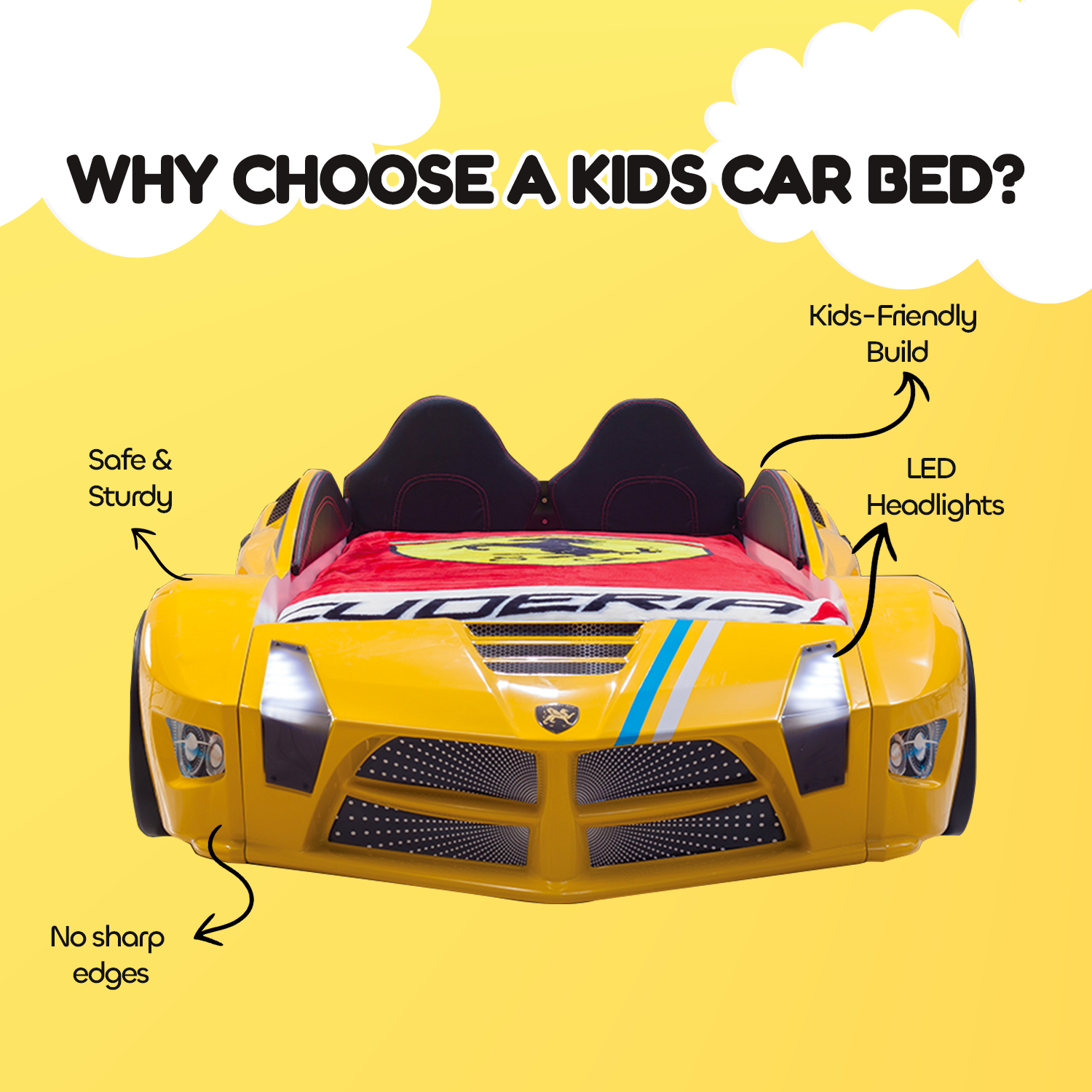 Hyper Champion Yellow Kids Car Bed