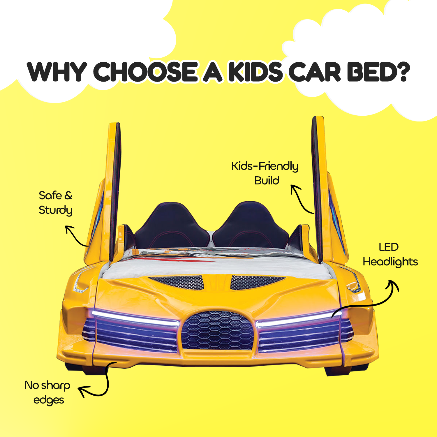 Hyper Yellow Double Car Beds for Kids
