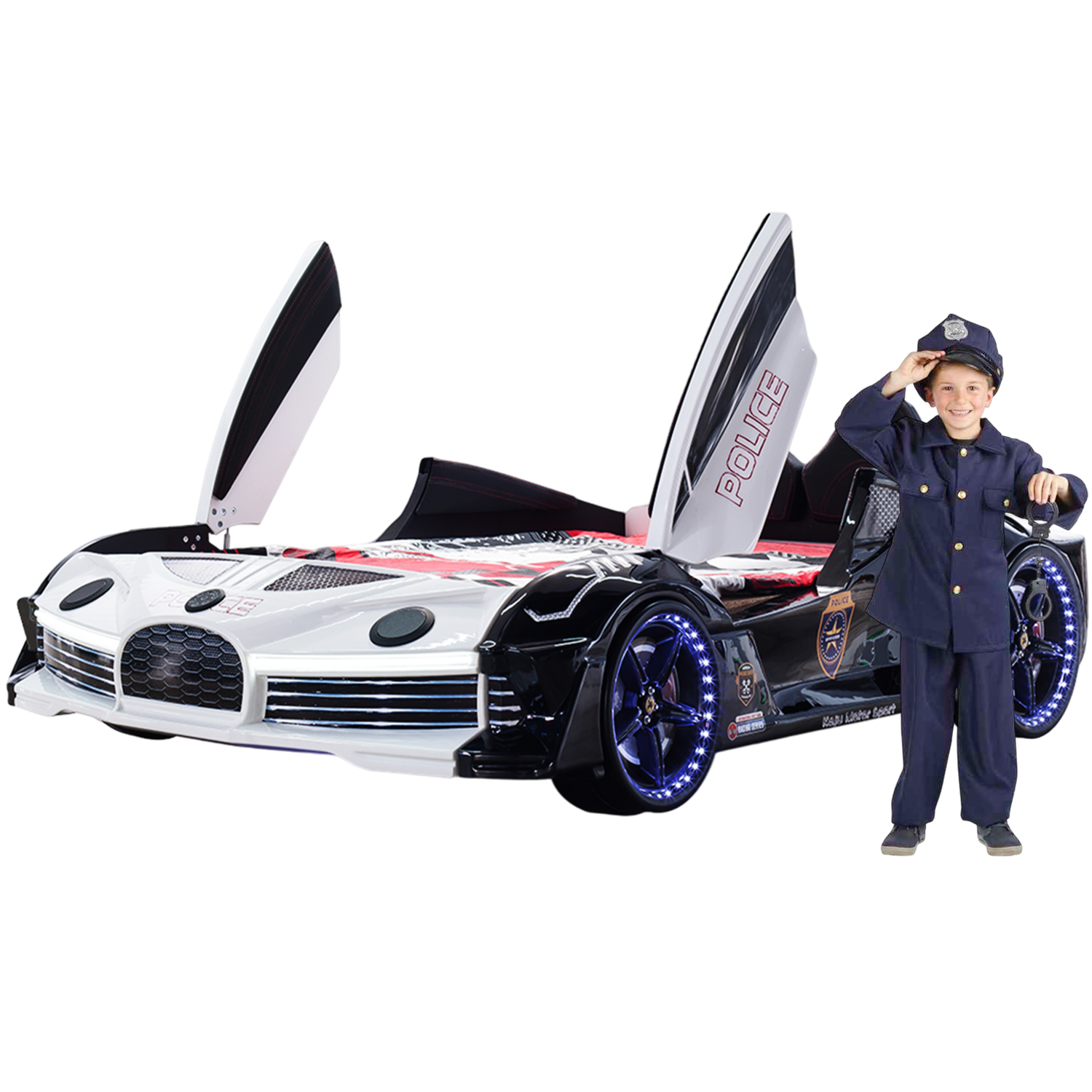 Lightning Police Race Double Car Bed