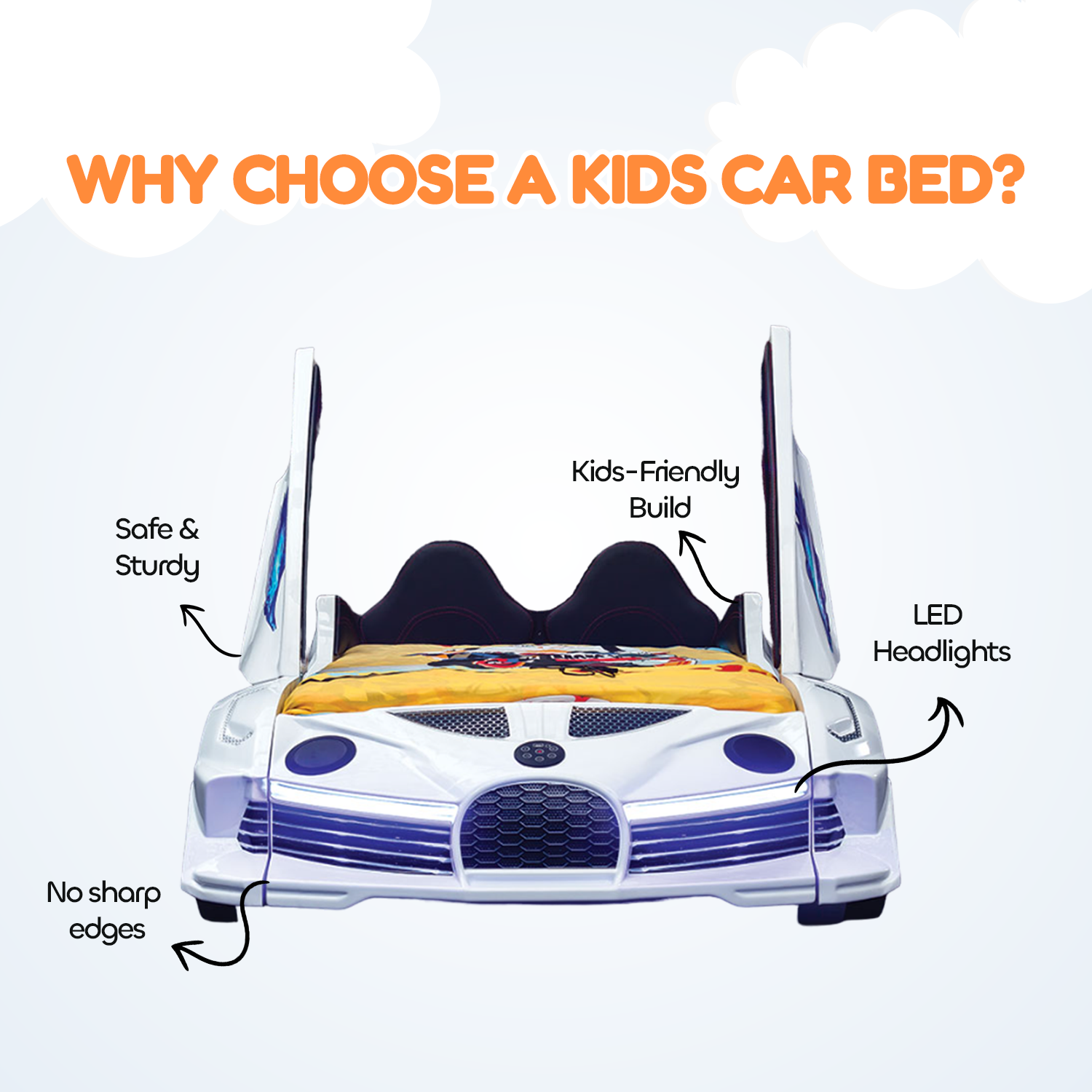Midnight White Double Car Beds for Kids