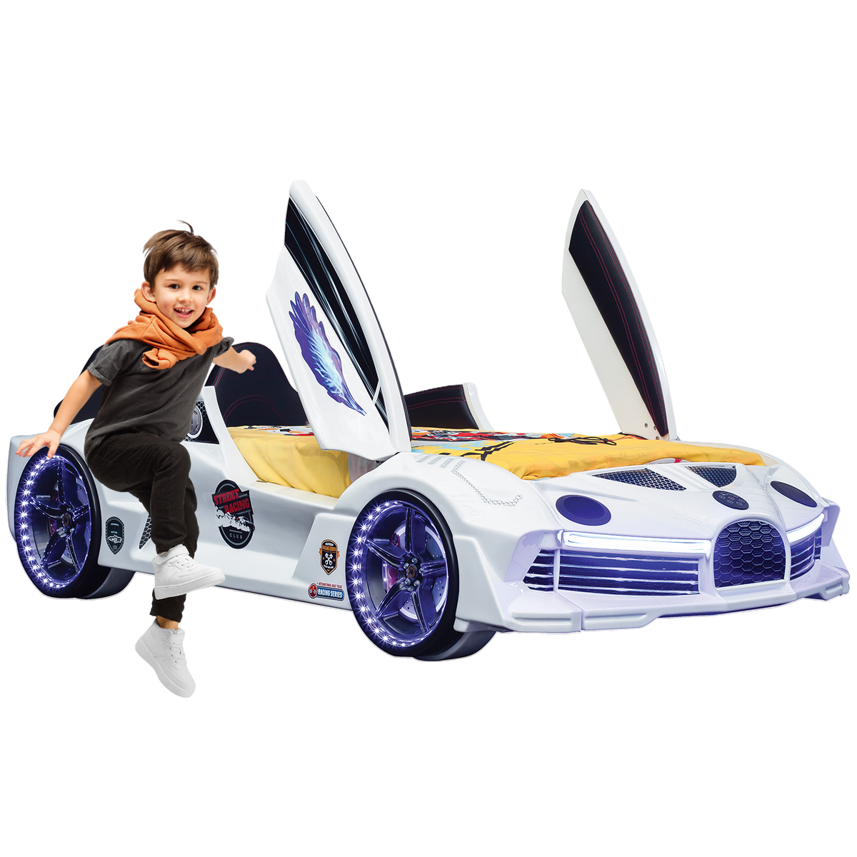 Midnight White Double Car Beds for Kids