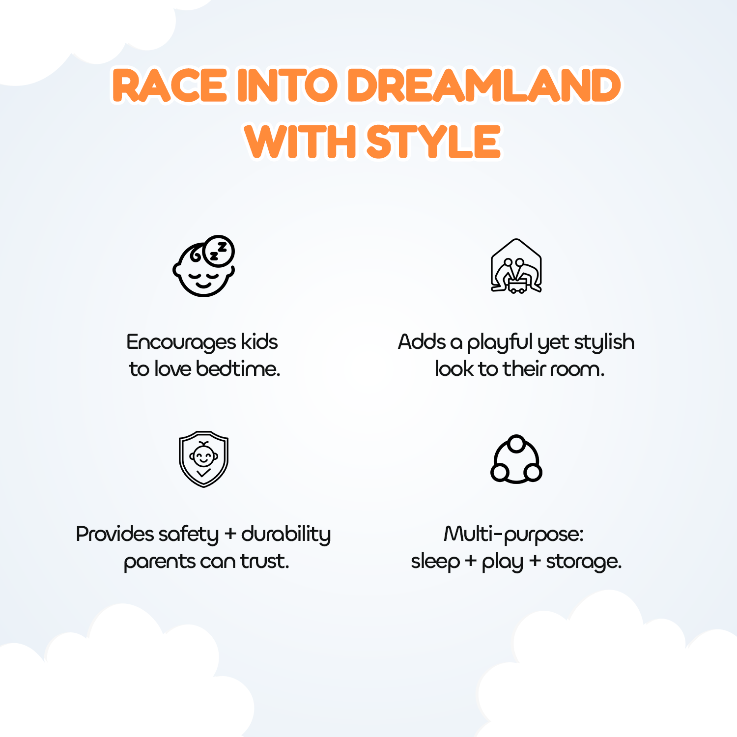 Midnight White Double Car Beds for Kids