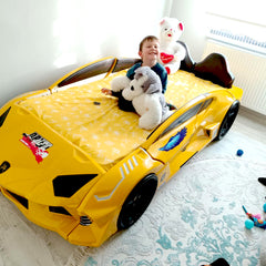 Hyper Yellow Double Car Beds for Kids