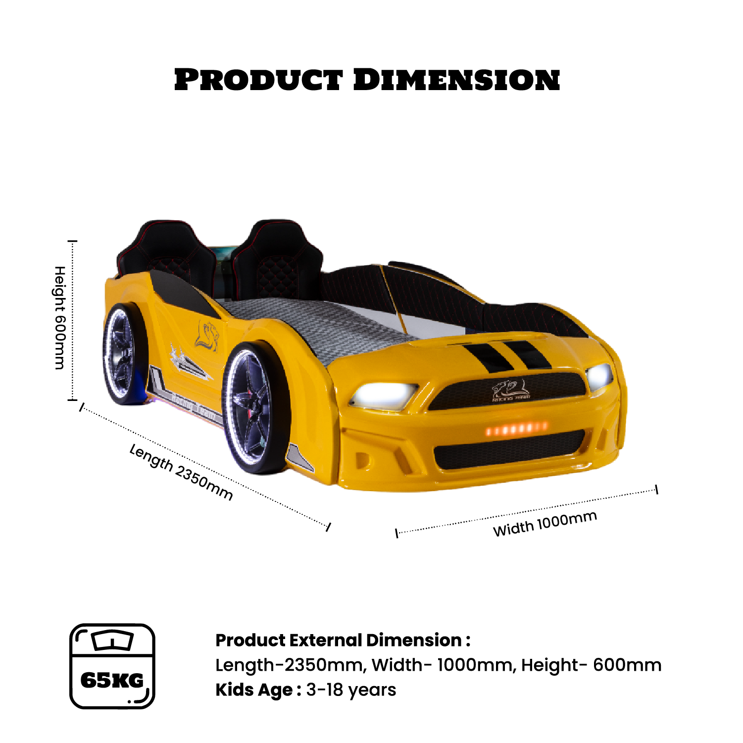 Yellow Speed  Race Car Beds for Kids