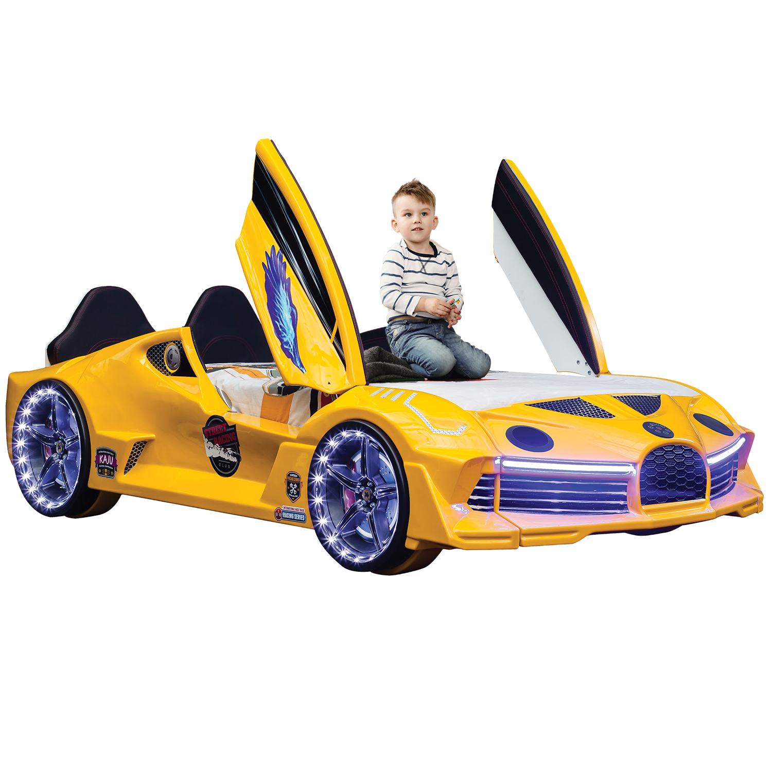 Hyper Yellow Double Car Beds for Kids