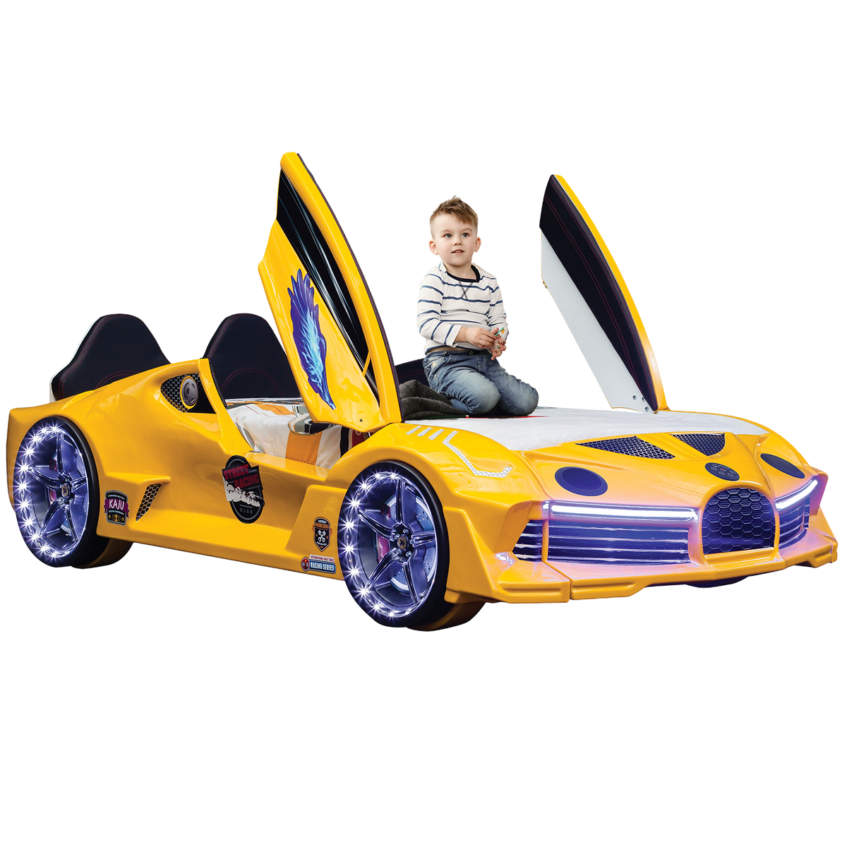 Hyper Yellow Double Car Beds for Kids