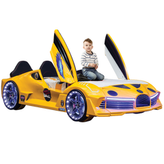 Hyper Yellow Double Car Beds for Kids