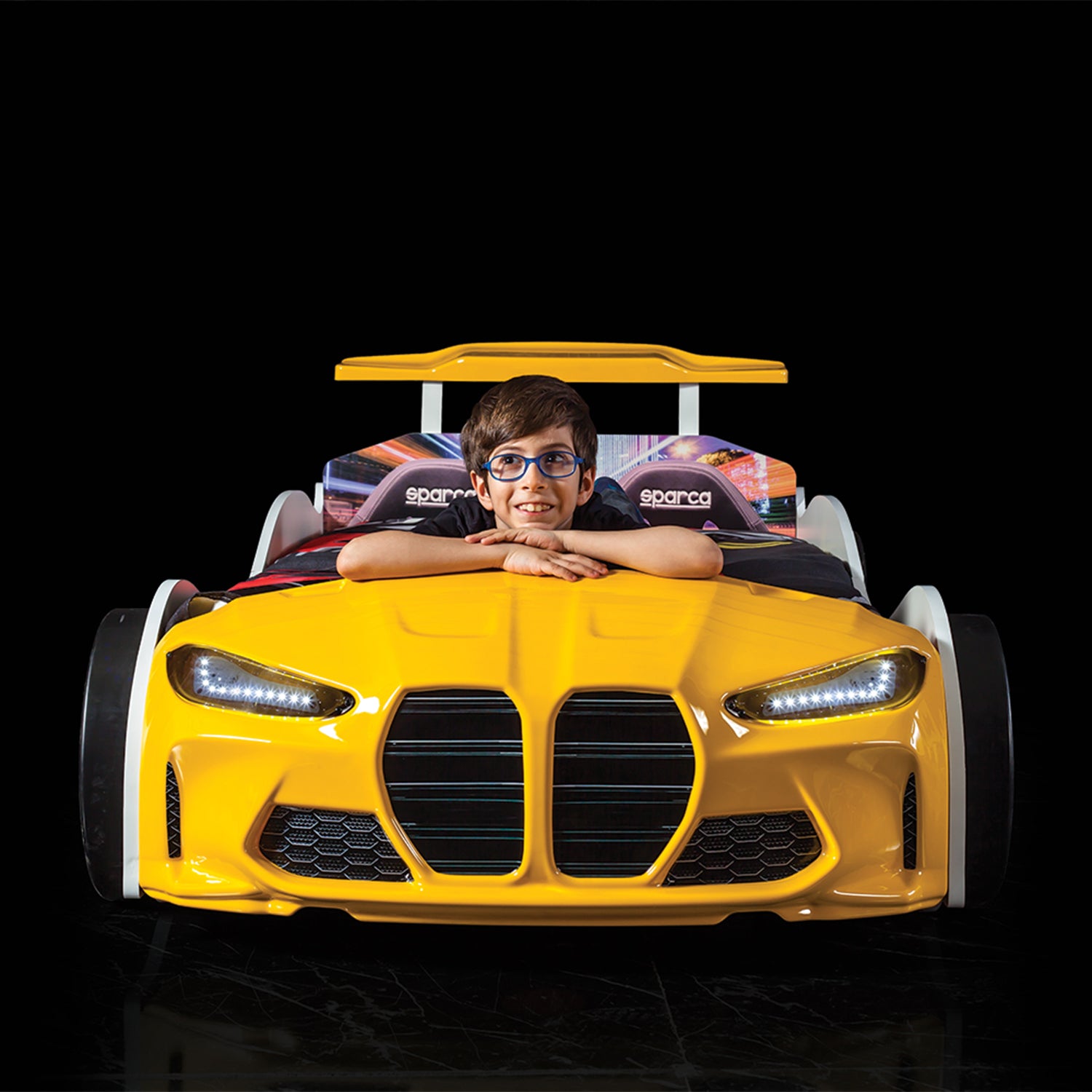 Turbo Speed Yellow  Kids Race Car Bed