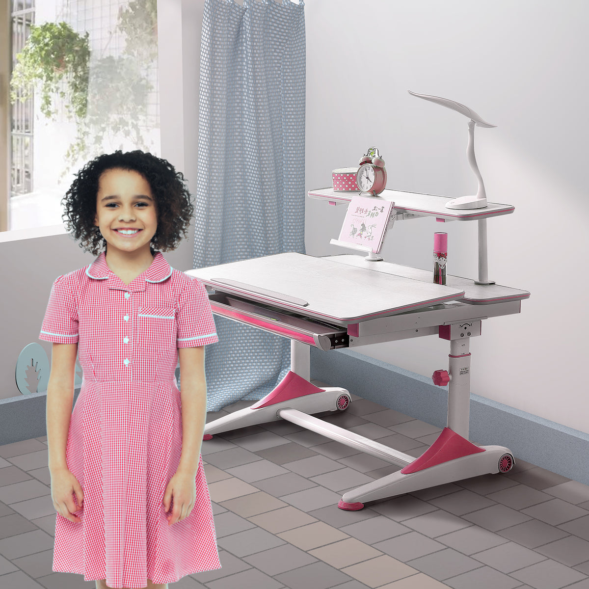 New kids Pink study desk with Adjustable Table height, Ergonomic designed for child