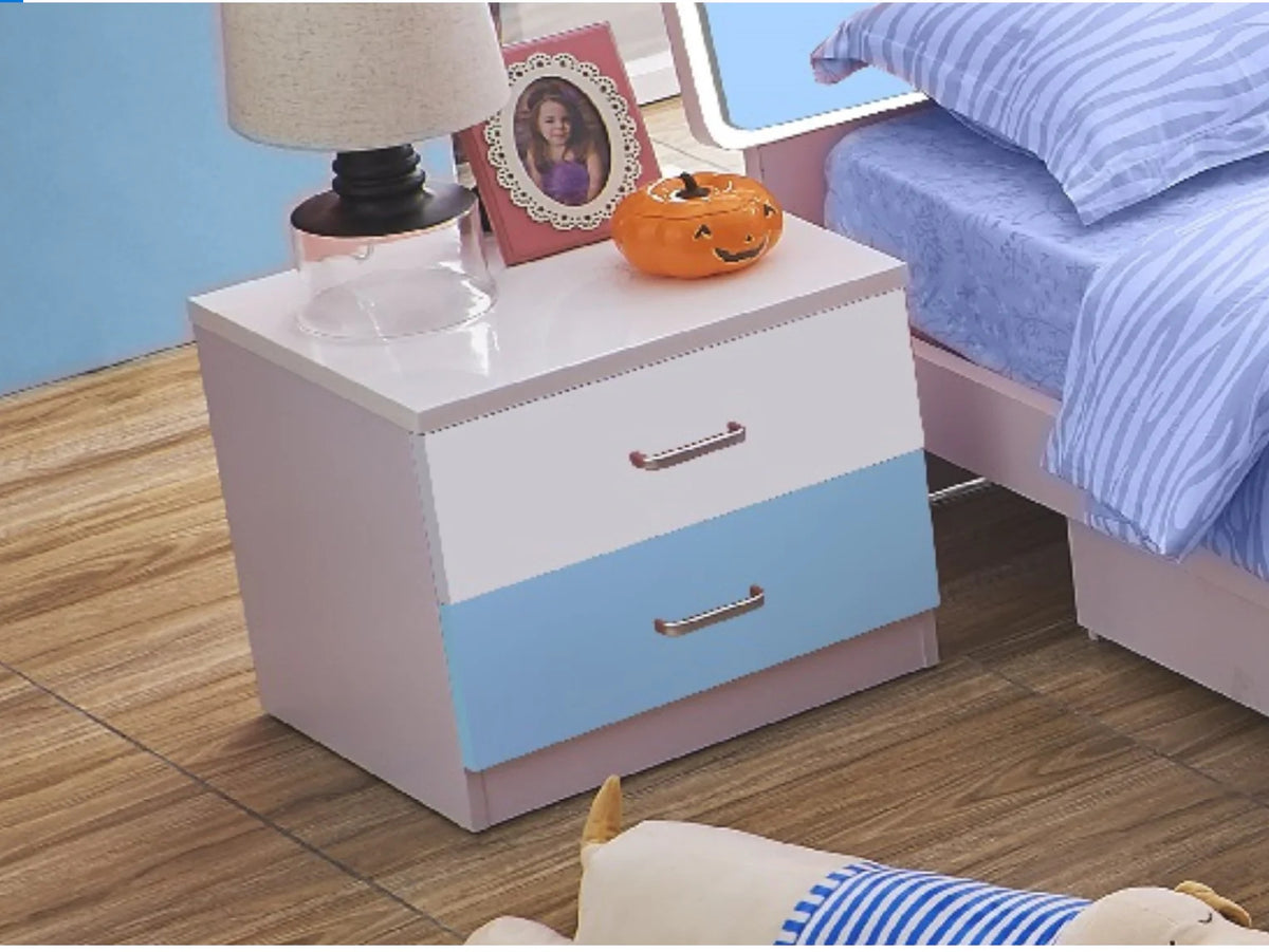 SkyLoom Kids Bedside Table – Stylish Blue & White Design with Ample Storage Drawers for Essentials