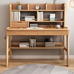 Ave Solid Wood Study Desk with Shelf and Drawers/Bookcase/Rubberwood/Pink