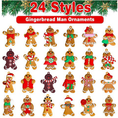 24pcs Christmas Ornaments Cute Snowman Xmas Tree Decorations Santa Claus Plastic Figurines Ornaments with Sugar Cookie House for Christmas Tree Hanging Party DIY Decor 3 Inch Tall