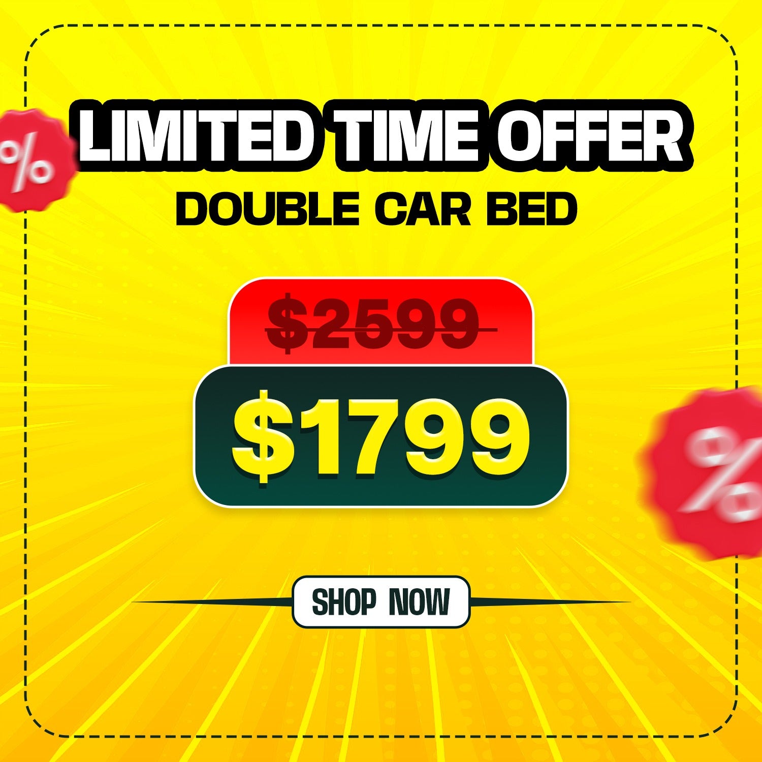 Hyper Yellow Double Car Beds for Kids