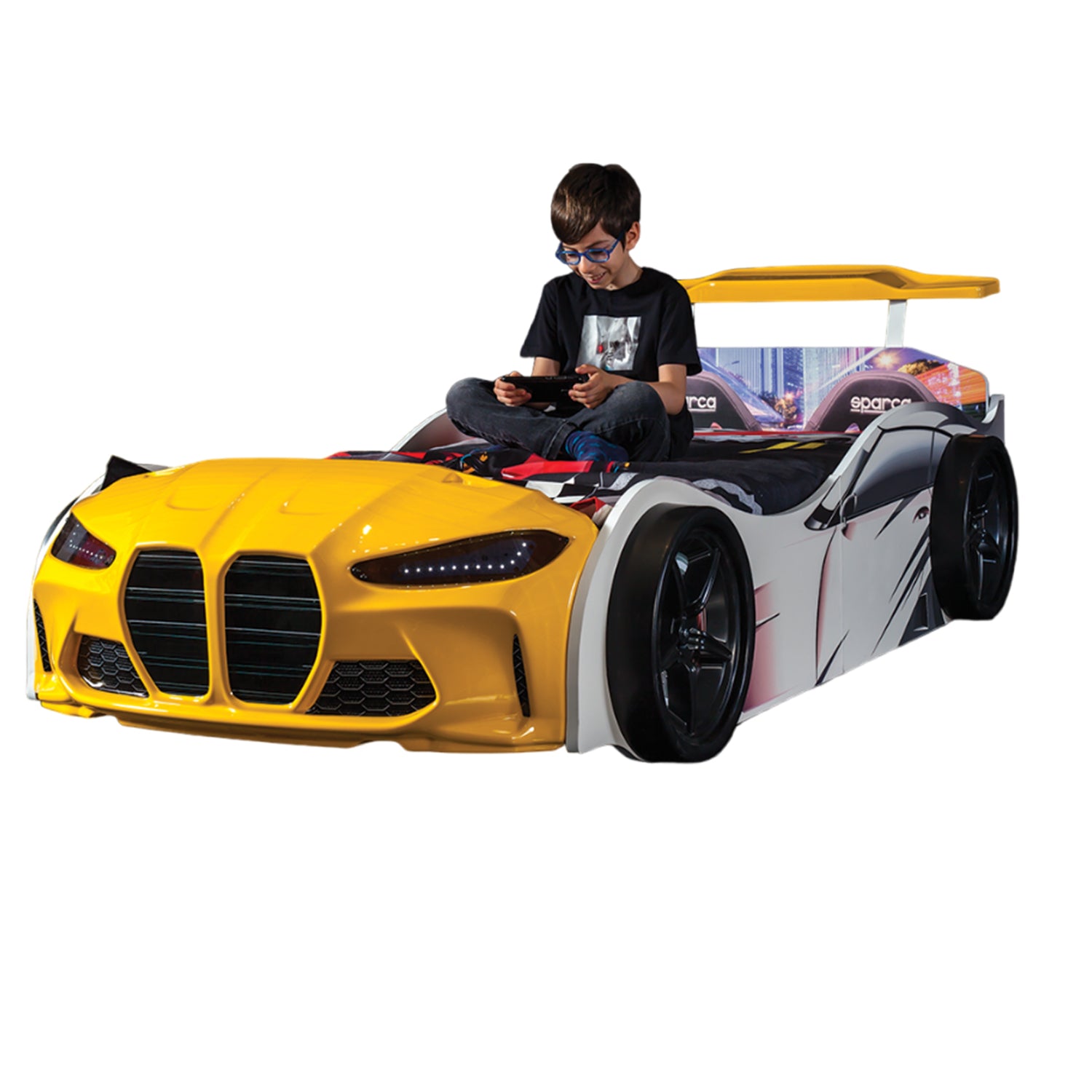 Turbo Speed Yellow  Kids Race Car Bed