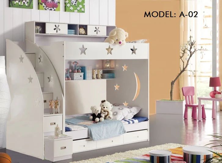 New King Single White Bunk Bed with Trundle, Staircase & Drawers – The Perfect Kids’ Bedroom Solution!