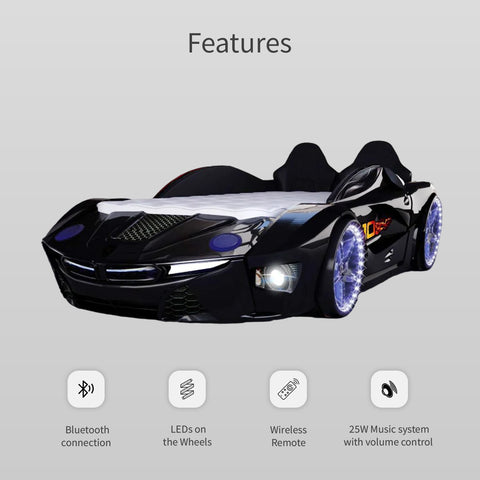 Luxury Kids Racing Black Car Beds with Lights and Sounds