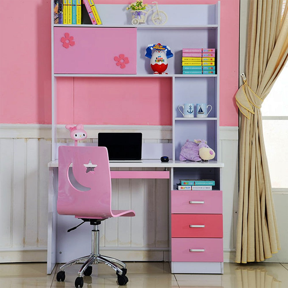 Study Table With Bookshelf Desk And Chair For Teen/Kids, Writing Desk 1.2m Pink Durable HDF Quality