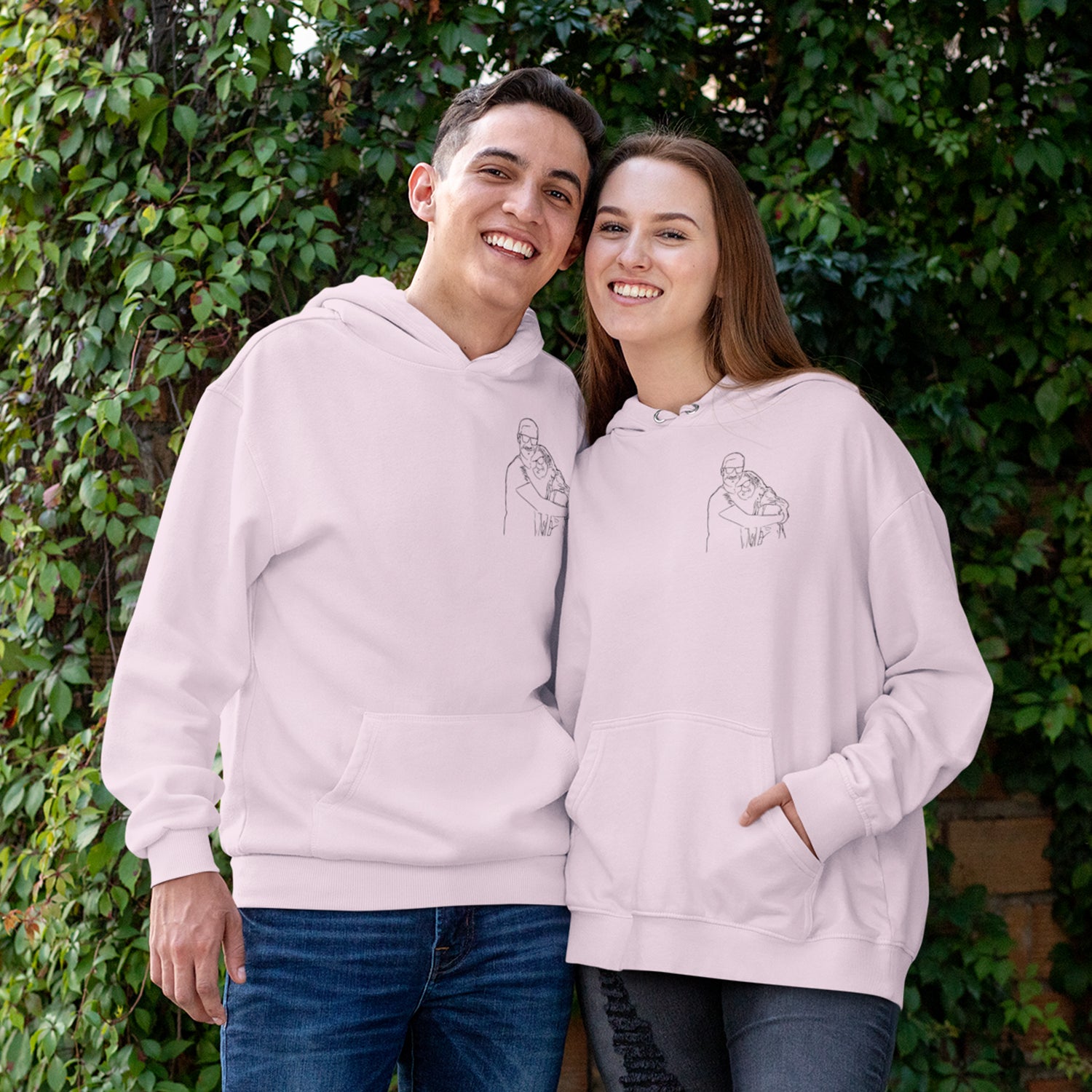 Custom Couple Outline Hoodies T-Shirts