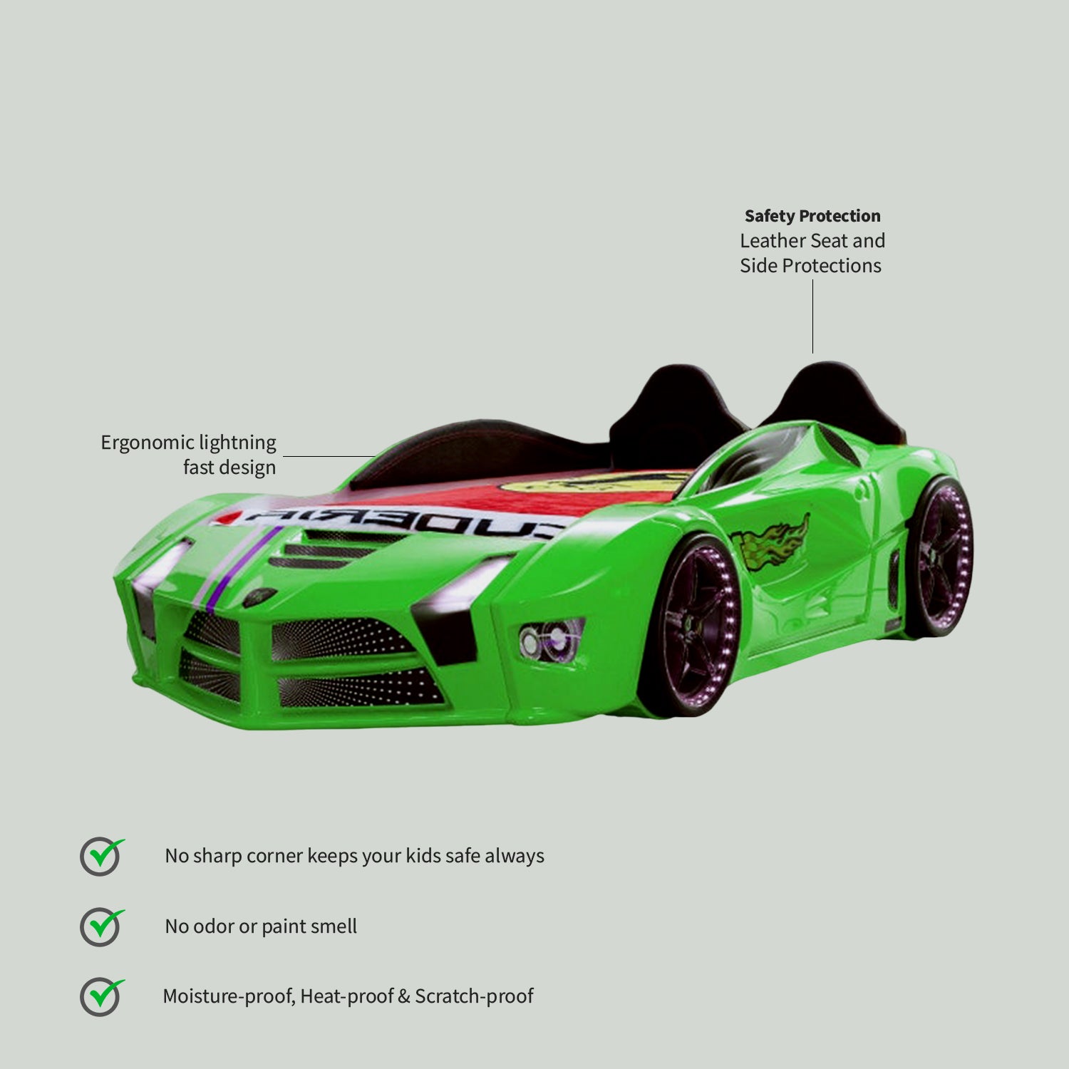 Racing Green Car Bed Design For Little Champs