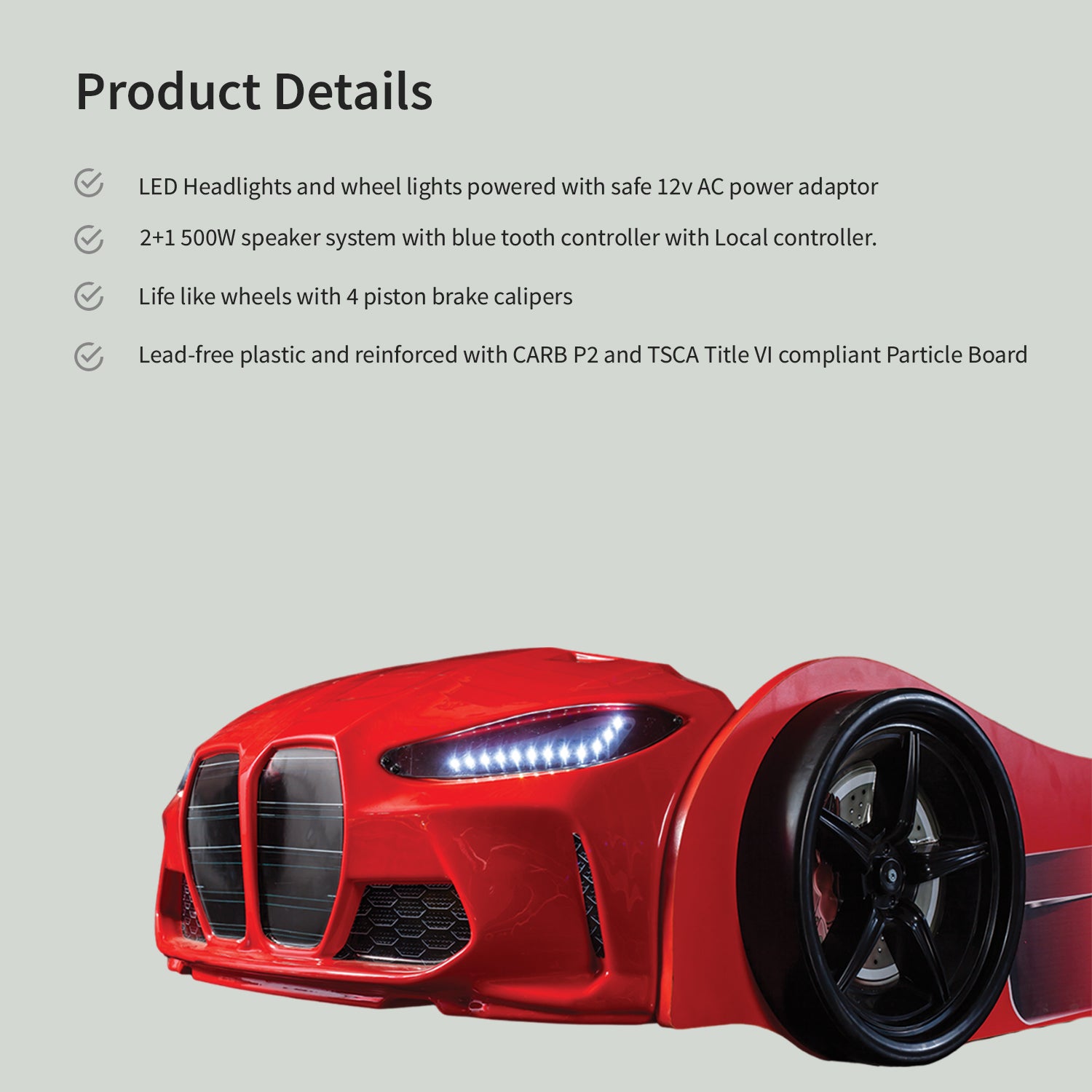 Luxury Premium Gtx Kids Racing RED Car Beds with Lights and Sounds