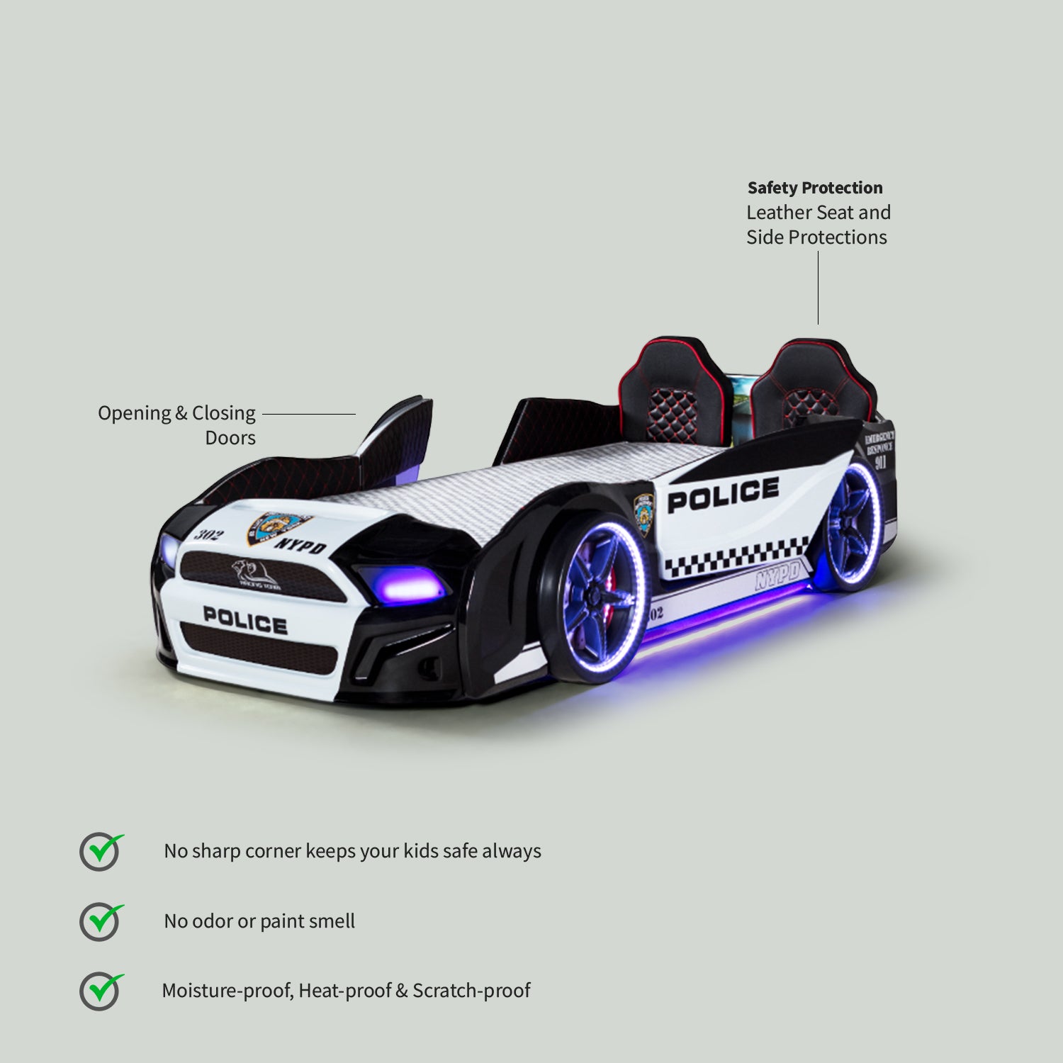 Gtx Sports Police  Racing Car Beds with Lights and Sounds