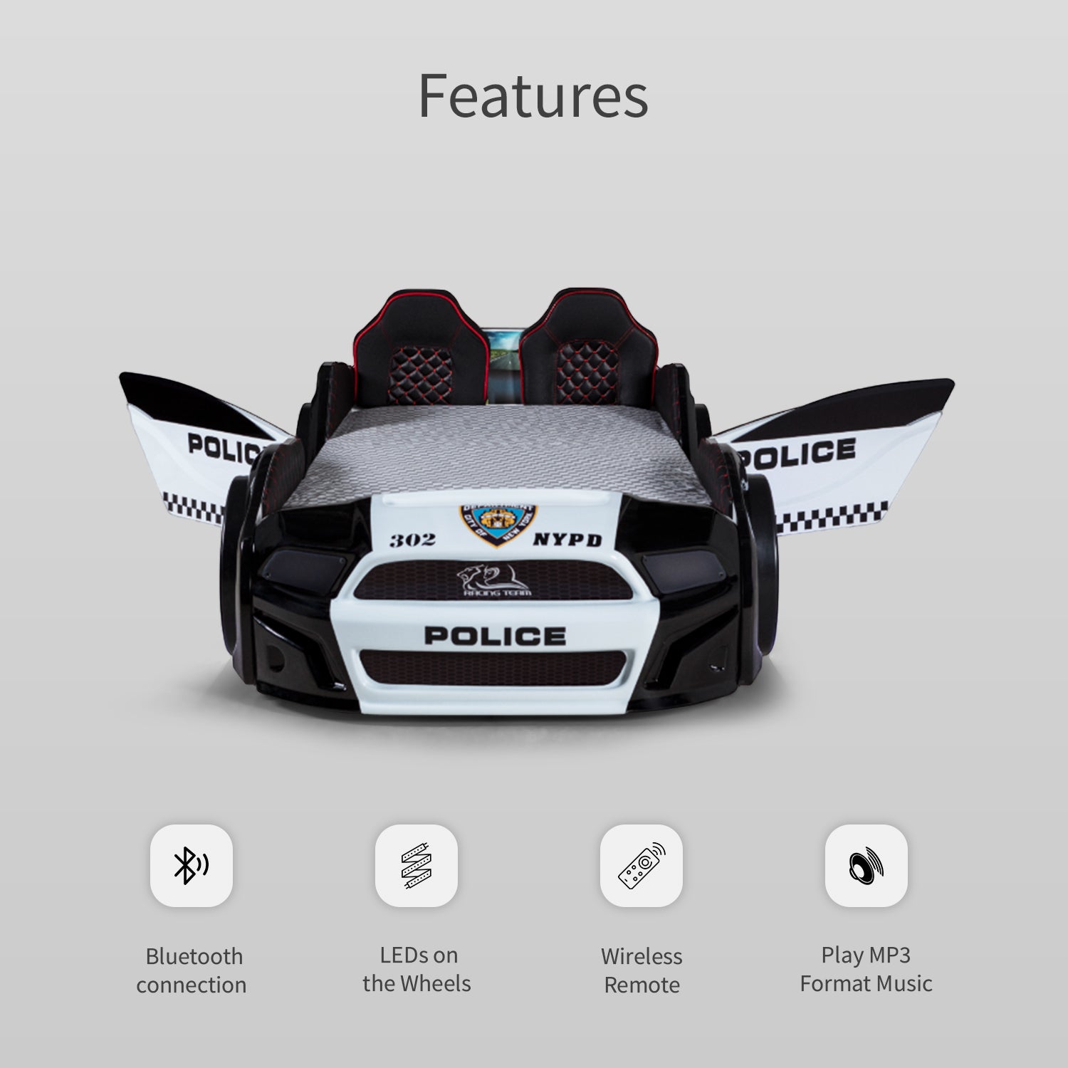 Gtx Sports Police  Racing Car Beds with Lights and Sounds