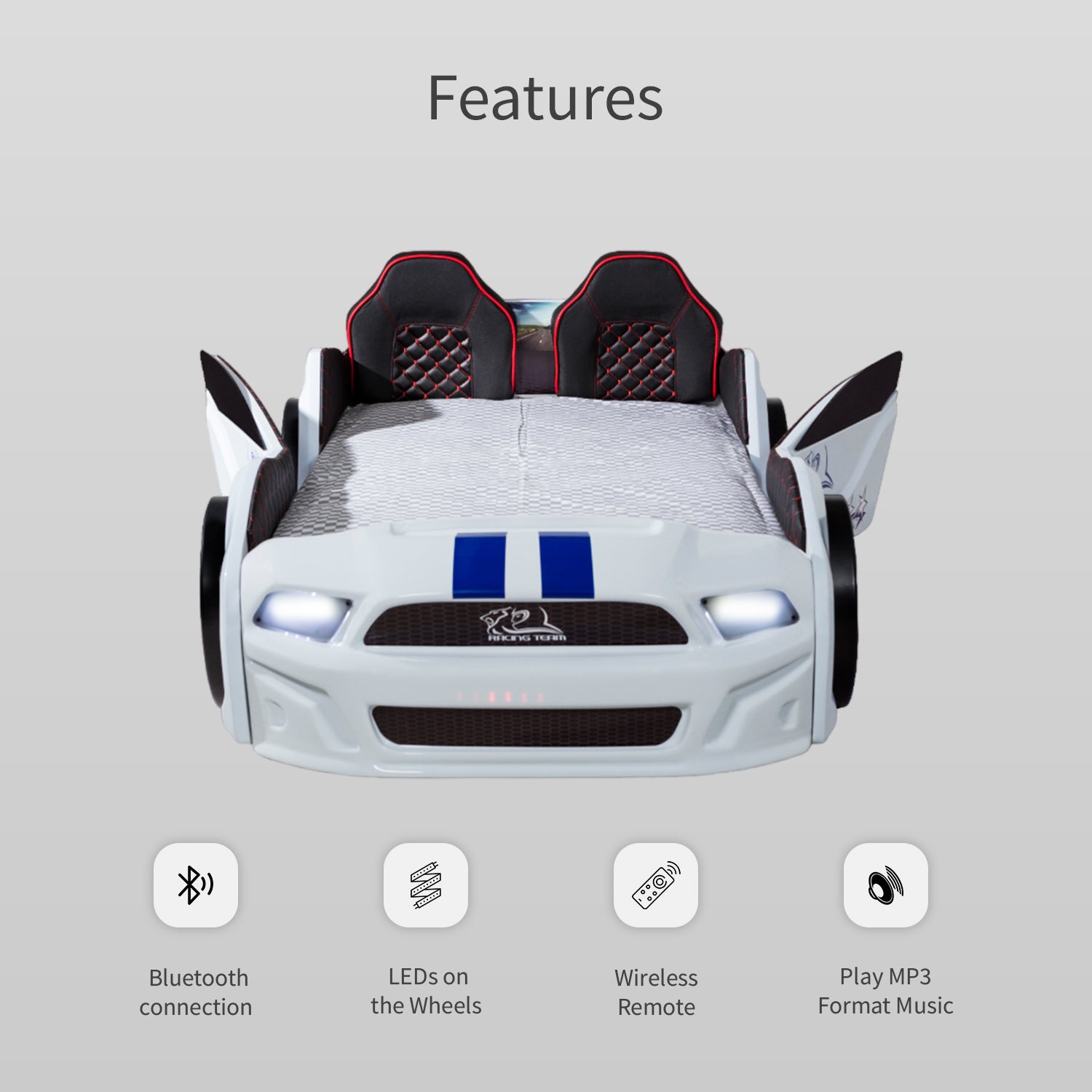 Gtx Luxury Racing White Car Beds with Lights and Sounds