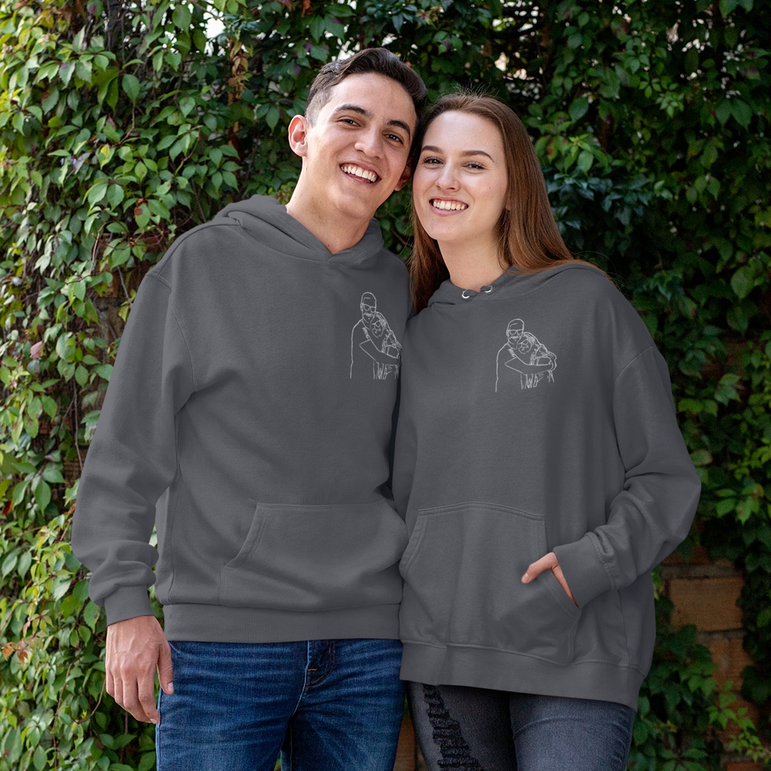 Custom Couple Outline Hoodies T-Shirts