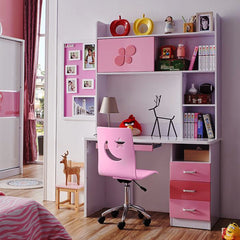 Kids Study Table and chair with bookshelf & Desk for Teens Living/Bed Room, Pink