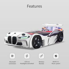 Luxury Premium Gtx Kids Racing White Car Beds with Lights and Sounds