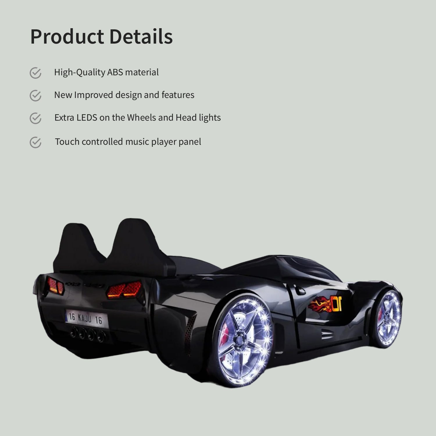 Luxury Kids Racing Black Car Beds with Lights and Sounds